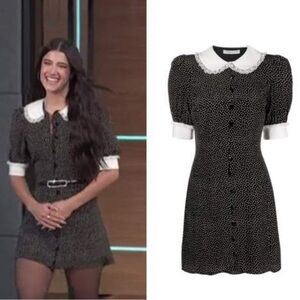 Elegant Black Polka Dot Dress with White Collar